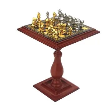 1:12 Miniatiūriniai Lėlių Šachmatų Lentos Šachmatų Žaidimo Rinkinys - Juoda + Gold - Vid.4.8