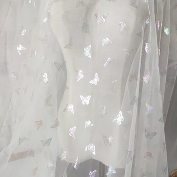 160cm Pločio Blizgučiai Drugelis Spausdinimo Tiulio Audinio Mergaičių Vasaros Suknelė Princesė Suknelė Rankų darbo 