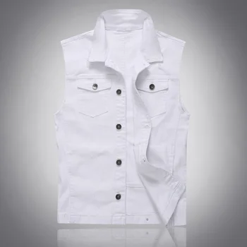 2022 vyriški džinsai vest skylę šviesos baltos spalvos vyriški slim montavimo džinsus rankovių atsitiktinis striukė