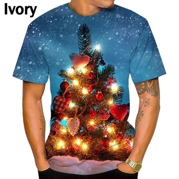 2022 Vyrų ir Moterų 3D T-Shirt Viršuje Naujovė Kalėdų Trumpas Rankovės Kalėdų Eglutė Unisex Atsitiktinis Trumpas Rankovės Crewneck T-shirt