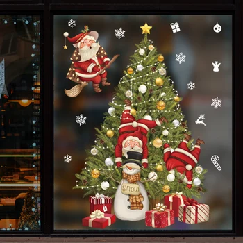 2023 Linksmų Kalėdų Senelio Lipdukai Langas, Sienos, Durys, Grindų Stiklo Lipdukai, Decal Navidad Ventana De Cristal