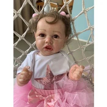 55cm Tiesūs Plaukai Reborn Baby Doll Žavinga Minkšti, Tikroviški Modeliavimas Bebe Žaislai Mergaitėms