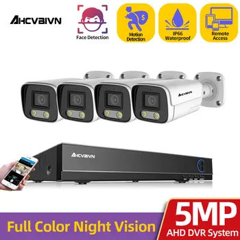 5MP Color Night Vision Stebėjimo Sistemos 4CH H. 265+ P2P Analoginis DVR Lauko Vandeniui Namų VAIZDO HAINAUT vaizdo Kameros Apsaugos Sistemos Komplektas