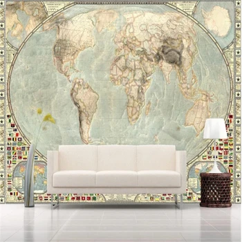 beibehang Continental nostalgija pasaulio žemėlapyje, TV foną, sienos užsakymą didelės freskos žalia šilko tapetai papel de parede