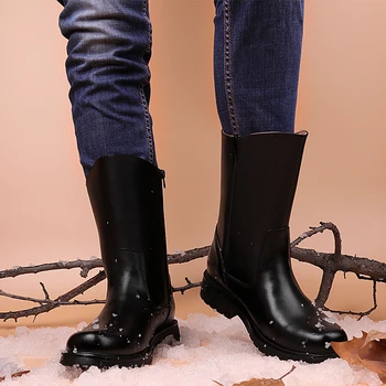 Britų stiliaus vyriškos laisvalaikio rudens-žiemos batai originalus odiniai batai, šilta medvilnė sniego boot lauke kaubojus ilgai botas masculina