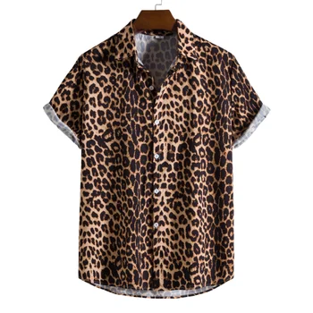 Camisas Para Hombre 2022 Naujas Vyrų Mados Tendencijos, Skaitmeninio Spausdinimo Leopard Trumpas Rankovės Marškinėliai, vyriški Drabužiai
