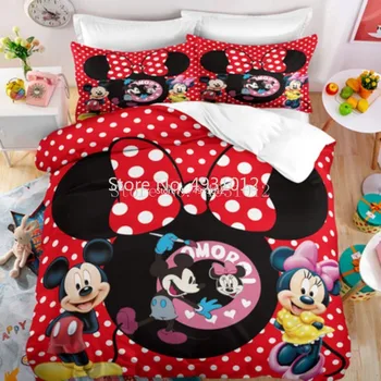Disney Raudona Mickey Minnie Mouse Patalynės Komplektas Berniukui, Mergina Patogus Antklode Padengti Su Pagalvių Užvalkalai Vaikai, Vaikų, Paauglių Lovatiesė