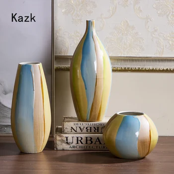 Europos Spalvos Srauto Glazūra Keramikos Vaza Šiuolaikinio Meno Kambarį Darbalaukio Ornamentu, Džiovintų Gėlių Dekoras Vaza Kambarį Apdaila