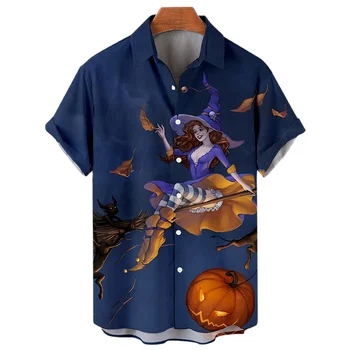 Helovinas vyriški Marškiniai 3d Spausdinimo Ragana Atostogų Kostiumas Nauji Gatvių Vintage Mados Viršūnes Vyrų Havajų Marškinėliai, Trumpas Atlošas Drabužiai