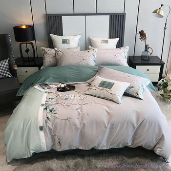 Kinų Stiliaus Grynos Medvilnės Patalynės Komplektas 100TC medvilnė klasikinis siuvinėjimo 4pcs kontrasto susiuvimo antklodė padengti dvigulė lova prekes