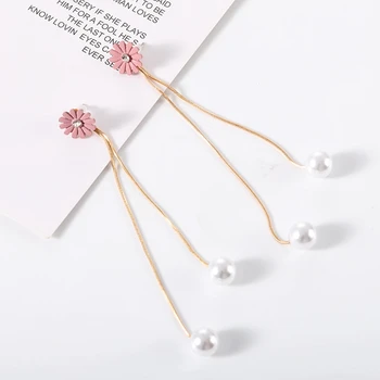 Korėjos Pink Gėlių Bowknot Auskarai Crystal Imituojamas Pearl Ilgai Kutas Tabaluoti Moterų Papuošalai Moterų Mergina Lašas Auskarai