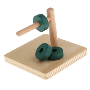 Montessori Medžiaga Vaikams Jutimo Diskai Horizontalus Kaiščio Medienos Žaislas (3 Žiedo)