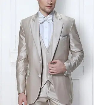 Nauja Stiliaus Šampanas Jaunikis Tuxedos Žingsniu Atvartas Groomsmen Vyrų Vestuvių Kostiumai( švarkas+Kelnės+liemenė+kaklaraištis)