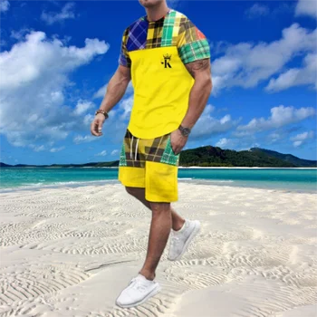 Naujas 3d Karalius Sportinę Atsitiktinis Paplūdimio Streetwear Jogger Tiktų Vasaros Žmogaus T-shirt Nustatyti, Marškinėliai, Kostiumai Vyrams Tracksuit 2 dalių Komplektas