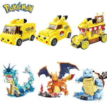 NAUJAS Animacijos Anime Pokemon Pikachu Mielas Automobilių, Autobusų modelių Kūrimo Blokus, Plytas Rinkiniai Klasikinis Filmas Lėlės Vaikams, Žaislai Vaikams, Dovana