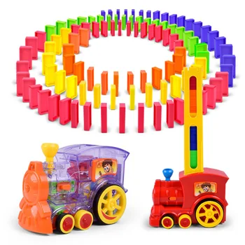 Spalvinga Traukinio Domino Elektrinių Automobilių, Transporto Priemonės Modelis Automatinė Nustatyti Plastiko Domino Unisex Dovana Žaidimas Žaislai Vaikams