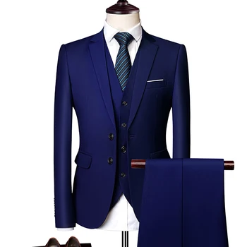 tiktų vyrų 2020 m. pavasarį ir rudenį high-end pasirinktinių verslo sportiniai švarkai (bleizeriai) trijų dalių / Slim didelio dydžio įvairių spalvų boutique kostiumas