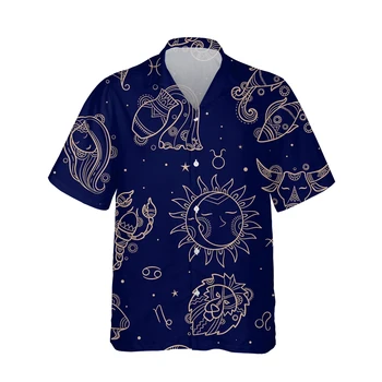 Vasaros 3D Mens Mados Zodiako Žvaigždyne Spausdinti Havajų Marškinėliai 3d Astrologija Tendencija Vyrų Atsitiktinis Palaidų Negabaritinių Viršūnes Camisa 5XL