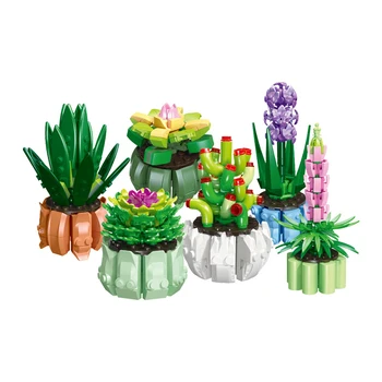 Vazoninių augalų Blokai Puokštė Gėlių Nustatyti 3D Modelį Žaislas Darbalaukio Namų Puošybai Asamblėjos Plytų Mergina Žaislas Vaikams Dovanos