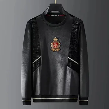 vyriški Prabangūs aukštos klasės drabužių rudens-žiemos 2021 naujas mados prekės ženklo siuvinėjimo sujungimas mados gražus apvalios kaklo Megztinis