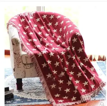 šalies stiliaus medvilnės red white star siūlai, antklodė, Multi funkcinis sofa cover tirštėti antklodė rankšluostį namų tekstilės